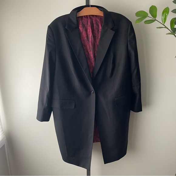 Luxury Italian Longline Sports Coat Blazer Suit Jacket Long Black Unisex - Picture 2 of 13